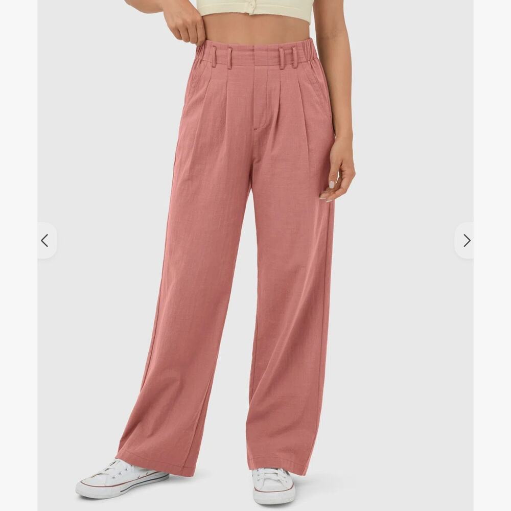 Halara  XS High Waisted Linen Feel Casual Pant in Rosette